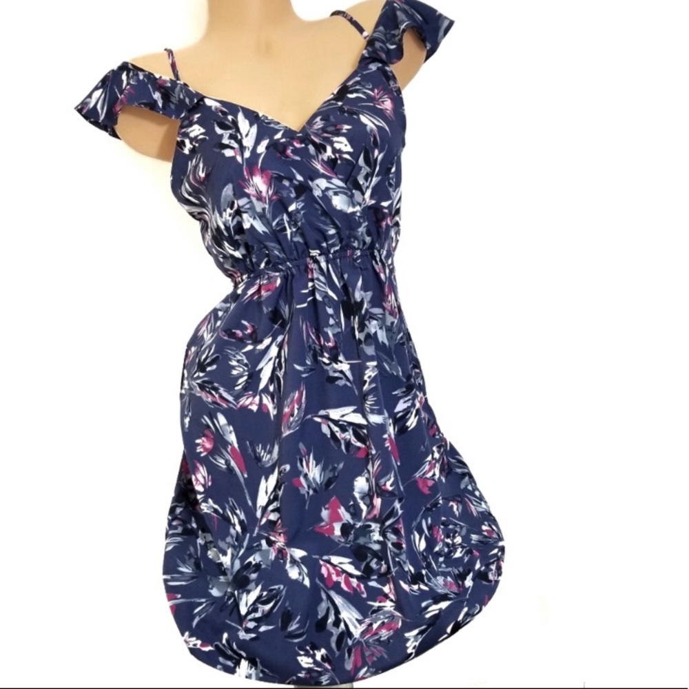 Blue floral cold shoulder dress